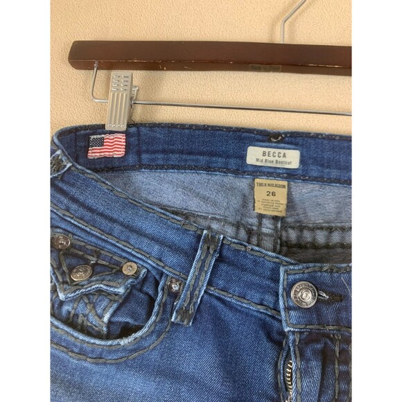 True Religion Women Jeans Size 26 Blue Becca Mid Rise Bootcut Dark Wash Stretch - Picture 3 of 12